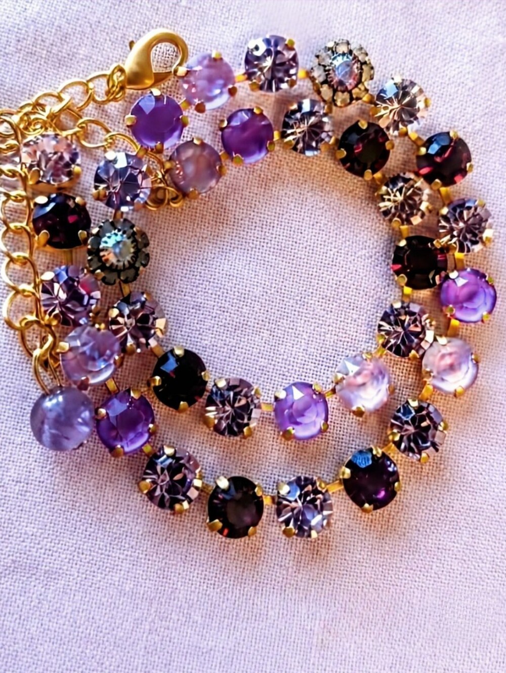 Swarovski Elements Amethyst Purple And Ice Crystals Necklace in Gold Plated